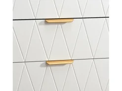 Aparador bajo con 6 cajones – Cómoda en madera MDF y metal dorado – 60x34x90 cm – Color blanco