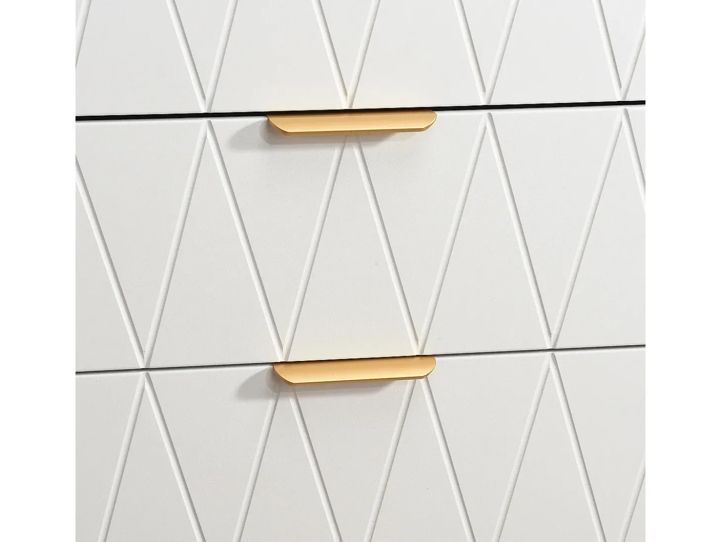 Aparador bajo con 6 cajones – Cómoda en madera MDF y metal dorado – 60x34x90 cm – Color blanco