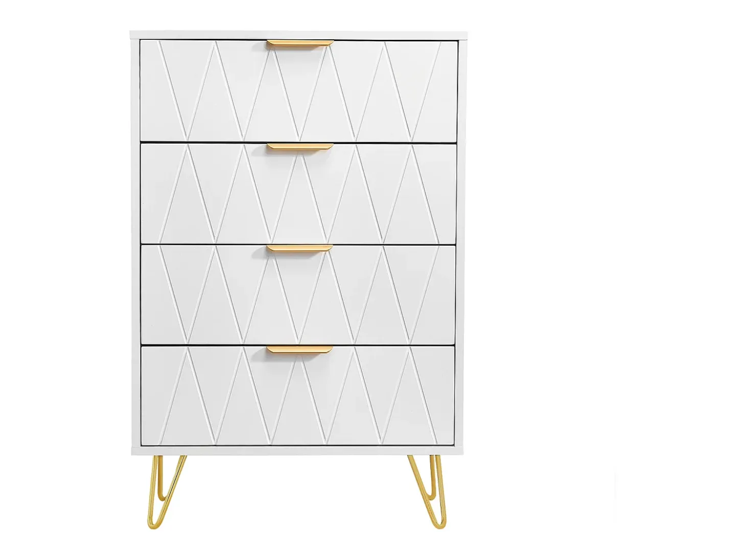 Aparador bajo con 6 cajones – Cómoda en madera MDF y metal dorado – 60x34x90 cm – Color blanco