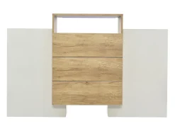 Aparador bajo con 2 puertas y 3 cajones, LEDs, Tablero de partículas, Alto brillo, Blanco, 140 L x 30 W x 77,5 H cm