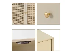 Aparador bajo con 2 puertas y 3 cajones - puertas de ratán - Crema