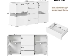Aparador bajo con LED - 2 puertas y 4 cajones - blanco