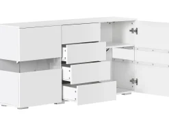 Aparador bajo con LED - 2 puertas y 4 cajones - blanco