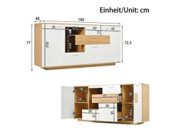 Aparador bajo con LED - 2 puertas y 4 cajones - estilo contemporáneo - Blanco y Natural