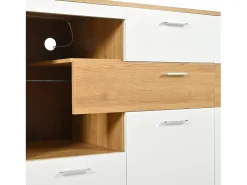 Aparador bajo con LED - 2 puertas y 4 cajones - estilo contemporáneo - Blanco y Natural