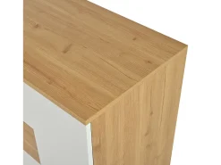 Aparador bajo con LED - 2 puertas y 4 cajones - estilo contemporáneo - Blanco y Natural