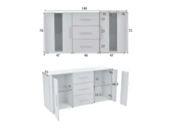 Aparador bajo con LED - 2 puertas y 3 cajones - estantes regulables - Blanco