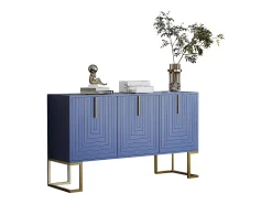 Aparador bajo de 3 puertas con estantes regulables - 138x40x80,5cm - Madera MDF y metal dorado - Azul