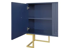Aparador bajo de 3 puertas con estantes regulables - 138x40x80,5cm - Madera MDF y metal dorado - Azul