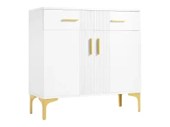 Aparador bajo moderno - 80 x 35 x 79,5 cm - con 2 puertas + 2 cajones - patas metálicas - MDF - blanco