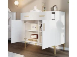 Aparador bajo moderno - 80 x 35 x 79,5 cm - con 2 puertas + 2 cajones - patas metálicas - MDF - blanco