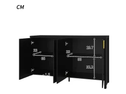 Aparador bajo moderno con 4 puertas - Tiradores dorados - Diseño de rayas verticales - Tablero de partículas - Negro