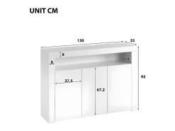 Aparador bajo Moserne - Mueble auxiliar blanco brillo con iluminación LED y mando a distancia - Blanco