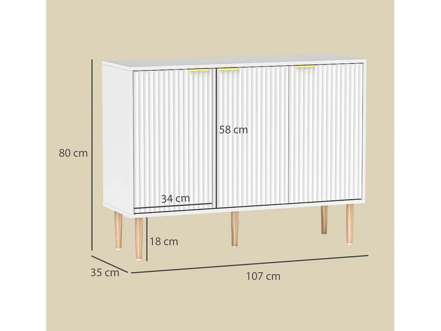 Aparador Bali Homcom 3 puertas blanco 80x107x35 cm