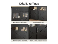 Aparador bar - mueble de almacenaje extensible con cajones y rotación de 360°, Negro, 138-204x39x104 cm