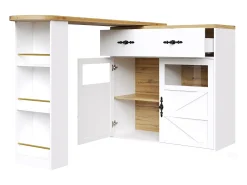 Aparador bar - mueble de almacenaje extensible con cajones y rotación de 360°, blanco, 138-204x39x104 cm