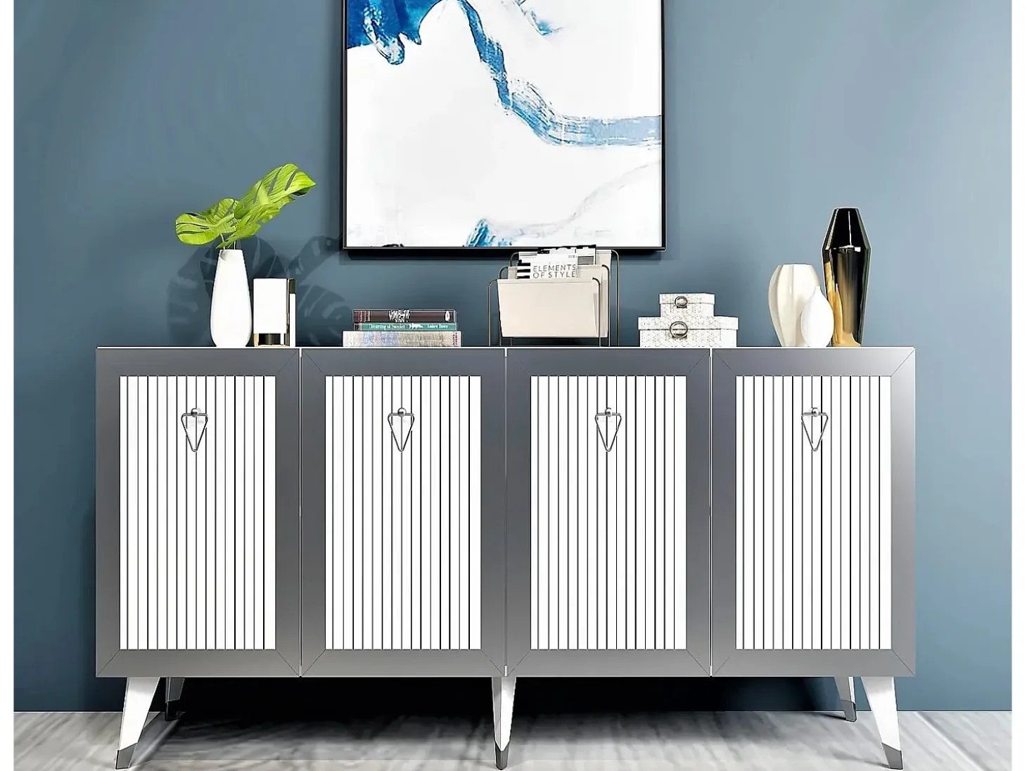 Aparador Bare Blanco Plata 150x80x40 cm