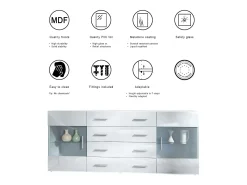 Aparador Bari V2 – Mueble con 2 Puertas Grandes y 4 Cajones, blanco mate/burdeos de alto brillo (166,5 x 75,5 x 35)