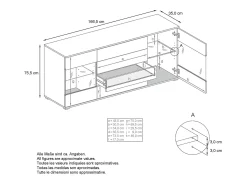 Aparador Bari V2 – Mueble con 2 Puertas Grandes y 4 Cajones, blanco mate/crema de alto brillo (166,5 x 75,5 x 35)