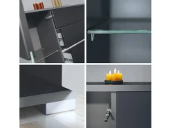 Aparador Bari V2 – Mueble con 2 Puertas Grandes y 4 Cajones, antracita mate/crema de alto brillo (166,5 x 75,5 x 35)