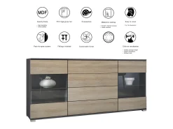 Aparador Bari V2 – Mueble con 2 Puertas Grandes y 4 Cajones, antracita mate/crema de alto brillo (166,5 x 75,5 x 35)