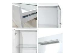 Aparador Bari V1 – Mueble con 2 Puertas Grandes y 4 Cajones, blanco mate/gris arena de alto brillo (138,5 x 75,5 x 35)