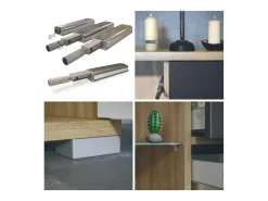 Aparador Bari V1 – Mueble con 2 Puertas Grandes y 4 Cajones, Roble Evoke/gris arena de alto brillo (138,5 x 75,5 x 35)