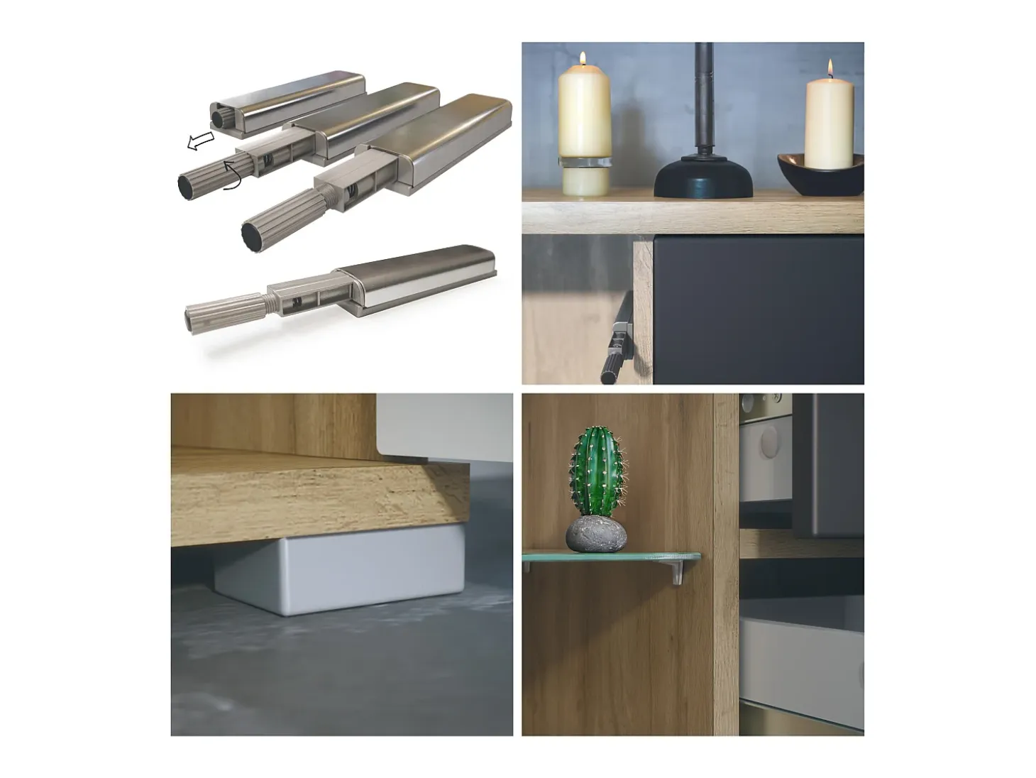 Aparador Bari V1 – Mueble con 2 Puertas Grandes y 4 Cajones, Roble Evoke/gris arena de alto brillo (138,5 x 75,5 x 35)