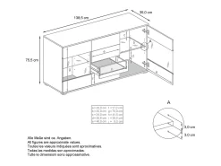 Aparador Bari V1 – Mueble con 2 Puertas Grandes y 4 Cajones, Roble Evoke/gris arena de alto brillo (138,5 x 75,5 x 35)