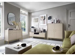 Aparador, beige arena, 103,5 x 83 x 39 cm, patas doradas