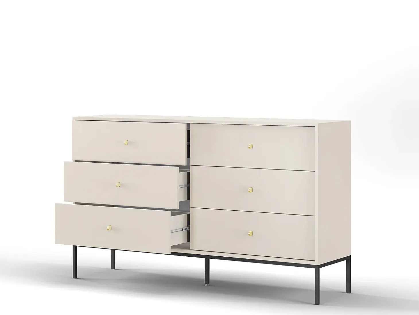 Aparador, beige arena, 154 x 83 x 39 cm, patas negras