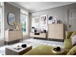 Aparador, beige arena, 154 x 83 x 39 cm, patas negras