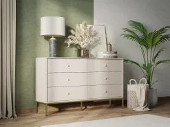 Aparador, beige arena, 154 x 83 x 39 cm, patas doradas