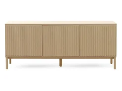 Aparador beige con ranuras acanaladas en puertas y laterales