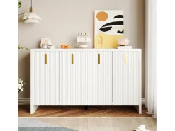 Aparador blanco - Aparador de 4 puertas con estantes ajustables - para sala de estar y comedor