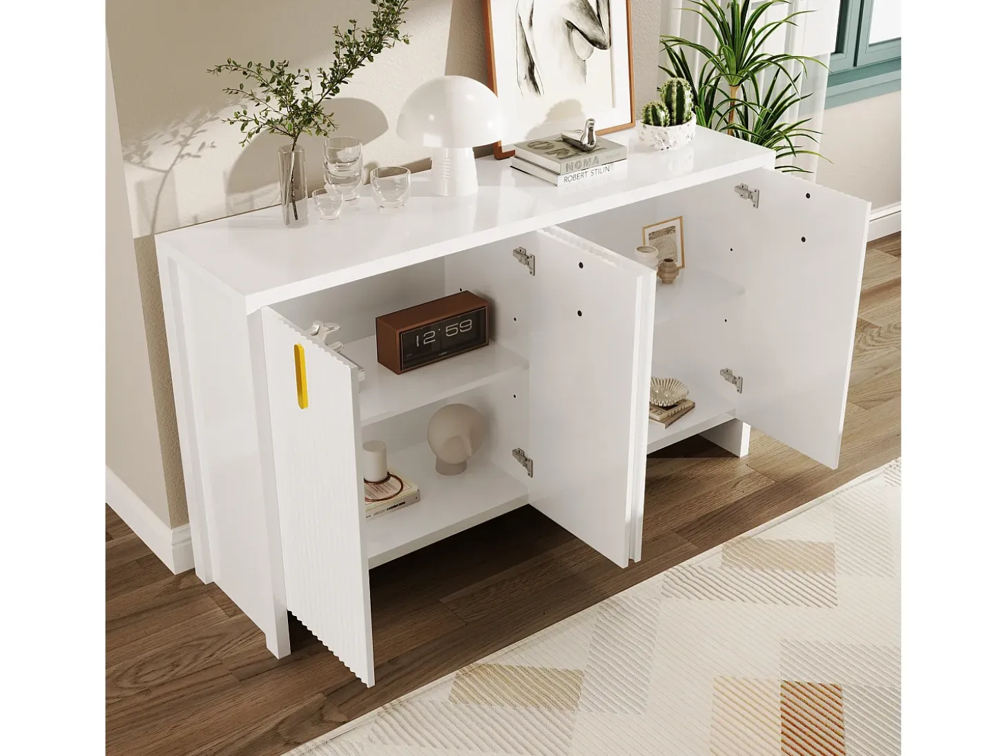 Aparador blanco - Aparador de 4 puertas con estantes ajustables - para sala de estar y comedor