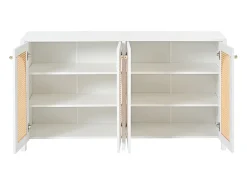 Aparador Blanco - Aparador con 4 puertas de ratán y tiradores de metal - para comedor y salón