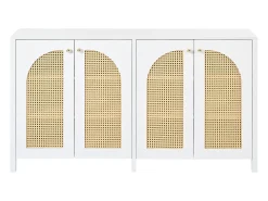 Aparador Blanco - Aparador con 4 puertas de ratán y tiradores de metal - para comedor y salón
