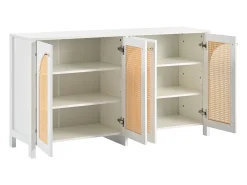 Aparador Blanco - Aparador con 4 puertas de ratán y tiradores de metal - para comedor y salón