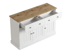 Aparador blanco - Aparador moderno con 3 puertas y 2 cajones - Tablero con veta de madera - Para salas de estar y comedores