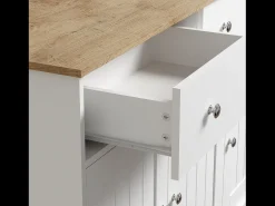 Aparador blanco - Aparador moderno con 3 puertas y 2 cajones - Tablero con veta de madera - Para salas de estar y comedores