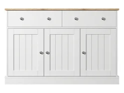 Aparador blanco - Aparador moderno con 3 puertas y 2 cajones - Tablero con veta de madera - Para salas de estar y comedores