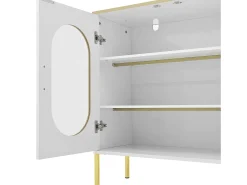 Aparador Blanco - Aparador con 2 cajones y 2 puertas de cristal - Almacenamiento abierto - para salón y comedor