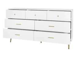 Aparador blanco, 7 cajones, tiradores y patas doradas, 140 x 35 x 76 cm, para cocina y comedor