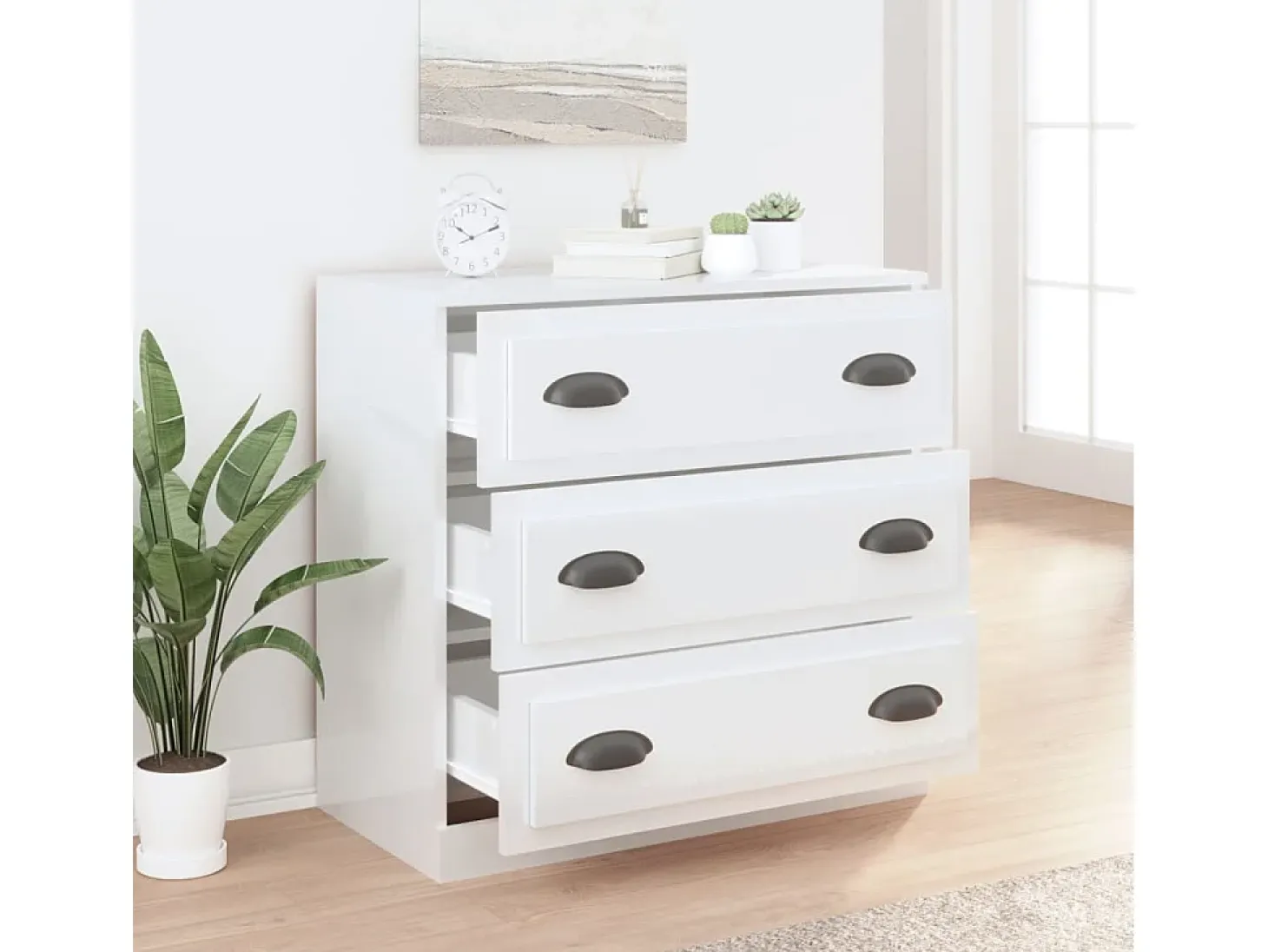 Aparador blanco alto brillo 70x35,5x67,5 cm madera de ingeniería