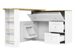 Aparador blanco, aparador de cocina con encimera giratoria, 2 puertas y 2 cajones - tiradores dorados