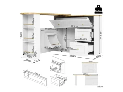 Aparador blanco, aparador de cocina con encimera giratoria, 2 puertas y 2 cajones - tiradores dorados