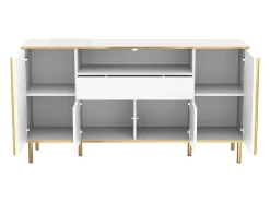Aparador blanco, Aparador de alto brillo con 4 puertas y 1 cajón, iluminación LED, para salón y comedor