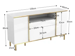 Aparador blanco, Aparador de alto brillo con 4 puertas y 1 cajón, iluminación LED, para salón y comedor
