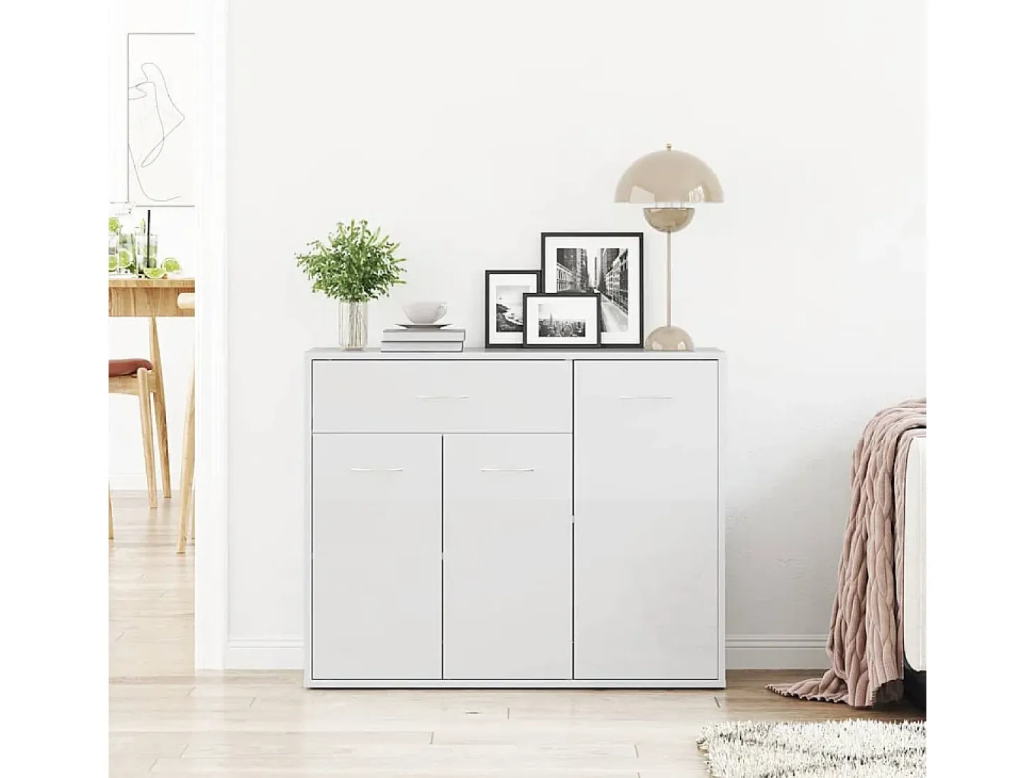 Aparador Blanco brillo 88x30x70 cm Madera de ingeniería